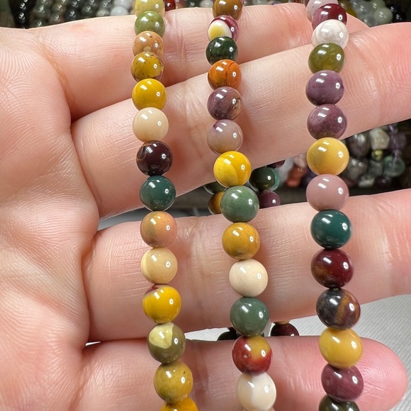 5.3mm Alashan Agate Multicolor Beaded 3 Laps Bracelet Or Necklace Natural Quartz - Picture 9 of 11